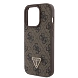 iPhone 15 Pro Case Hülle - Guess Monogramm Kunstleder Metall-Logo und Strass mit abnehmbarem Riemen - Braun