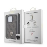 Coque iPhone 15 Pro Max - Guess monogramme similicuir logo métal et strass avec lanière amovible - Brun