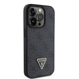 Coque iPhone 15 Pro Max - Guess monogramme similicuir logo métal et strass avec lanière amovible - Noir