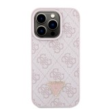 Coque iPhone 15 Pro - Guess monogramme similicuir logo métal et strass avec lanière amovible - Rose clair