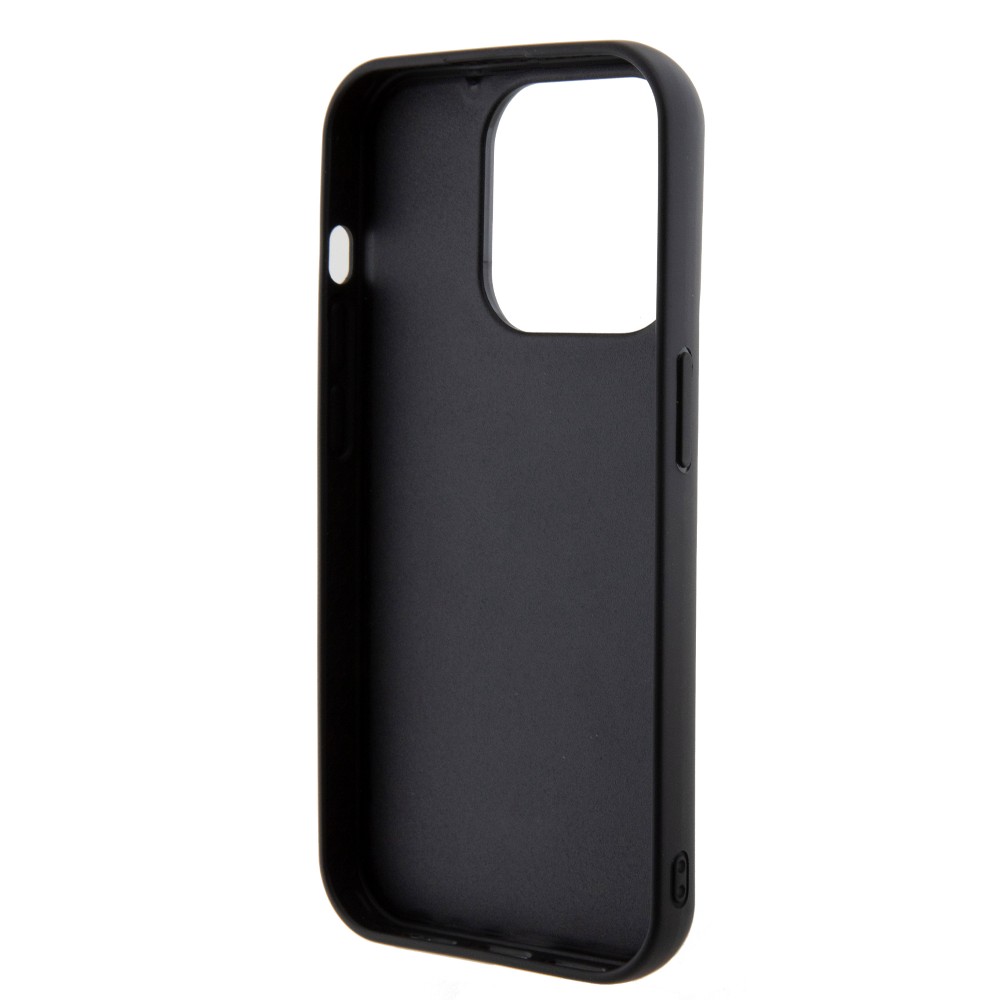 Coque iPhone 15 Pro Max - Guess similicuir molletonné en carreaux et logo doré métallique en relief - Noir