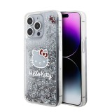 Coque iPhone 15 Pro - Hello Kitty gel rigide avec paillettes/glitters liquides - Transparent