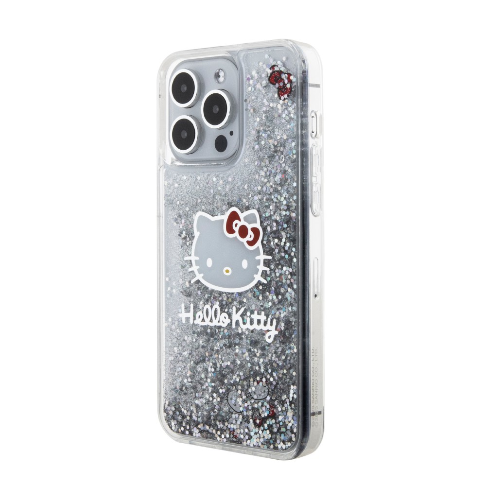 Coque iPhone 15 Pro - Hello Kitty gel rigide avec paillettes/glitters liquides - Transparent