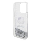 Coque iPhone 15 Pro Max - Hello Kitty gel rigide avec paillettes/glitters liquides - Transparent