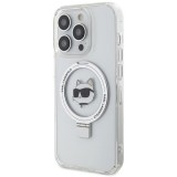 Coque iPhone 15 Pro Max - Karl Lagerfeld Choupette gel rigide avec anneau support MagSafe argenté - Transparent