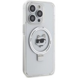 Coque iPhone 15 Pro Max - Karl Lagerfeld Choupette gel rigide avec anneau support MagSafe argenté - Transparent