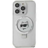 Coque iPhone 15 Pro Max - Karl Lagerfeld Choupette gel rigide avec anneau support MagSafe argenté - Transparent