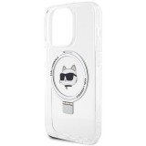 Coque iPhone 15 Pro Max - Karl Lagerfeld Choupette gel rigide avec anneau support MagSafe argenté - Transparent