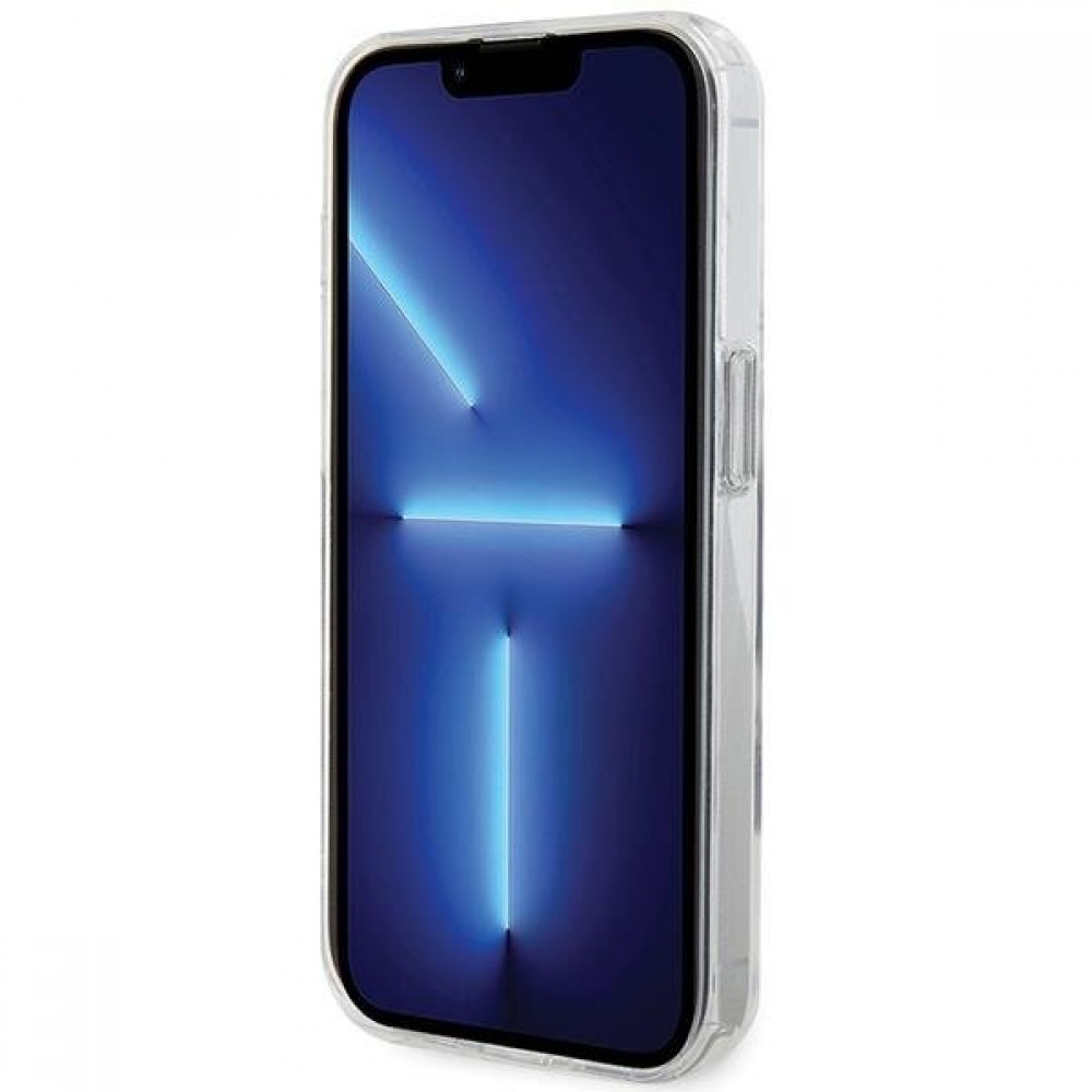 Coque iPhone 15 Pro Max - Karl Lagerfeld Choupette gel rigide avec anneau support MagSafe argenté - Transparent