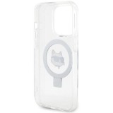Coque iPhone 15 Pro Max - Karl Lagerfeld Choupette gel rigide avec anneau support MagSafe argenté - Transparent