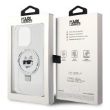 Coque iPhone 15 Pro Max - Karl Lagerfeld Choupette gel rigide avec anneau support MagSafe argenté - Transparent