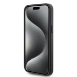Coque iPhone 15 Pro - Karl Lagerfeld et Choupette similicuir saffiano avec portes-carte intégré et logo métallique en relief - Noir