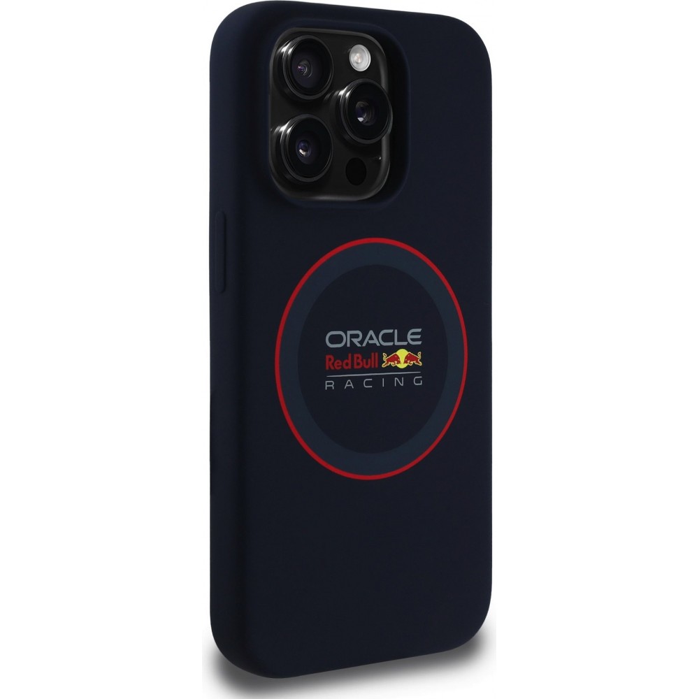 Coque iPhone 15 Pro Max - Red Bull Racing MagSafe en silicone avec anneau rouge - Bleu