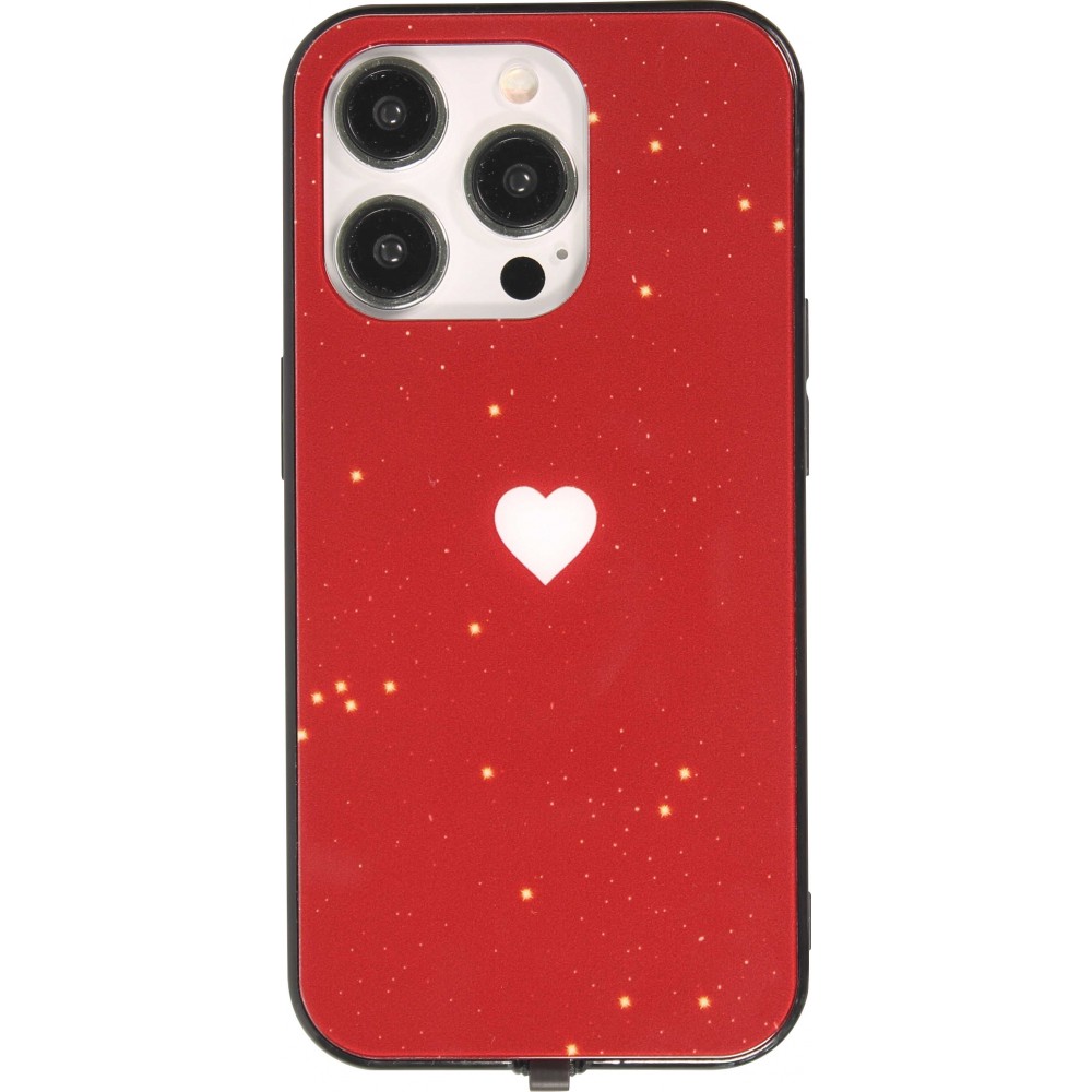 Coque iPhone 15 Pro Max - Silicone Glossy lumière LED intégrée avec port USB-C - Shiny Heart - Rouge