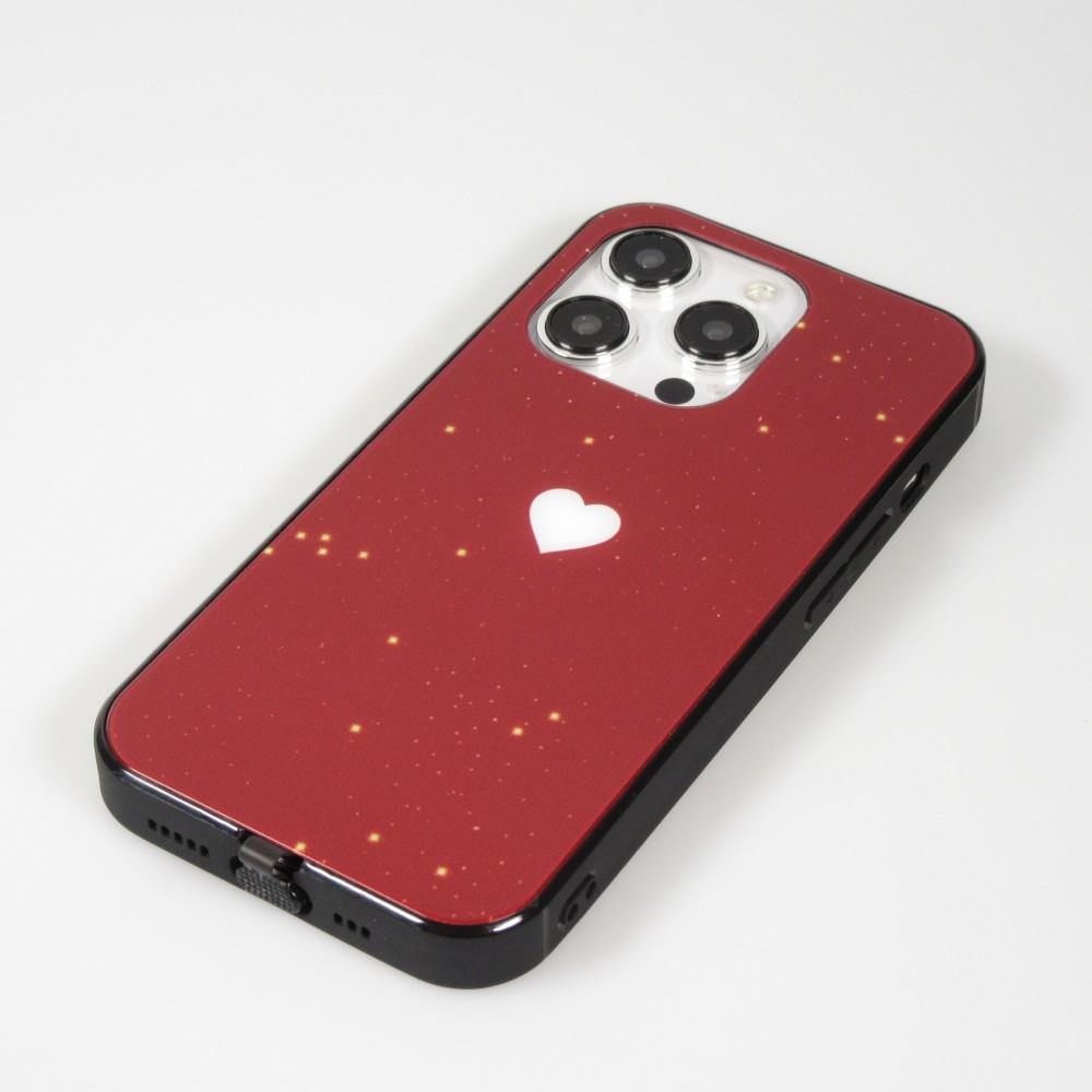 Coque iPhone 15 Pro Max - Silicone Glossy lumière LED intégrée avec port USB-C - Shiny Heart - Rouge