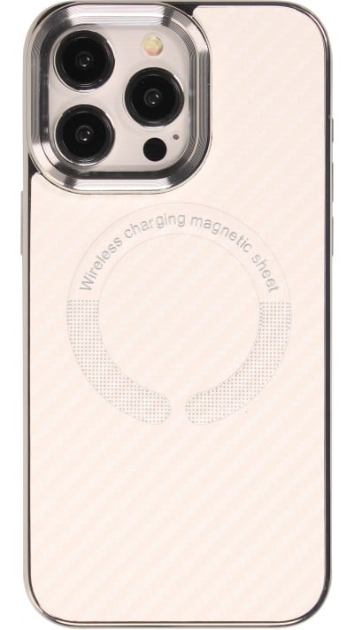 iPhone 15 Pro Case Hülle - Verstärktes Silikon mit Textur und MagSafe Ring - Weiss