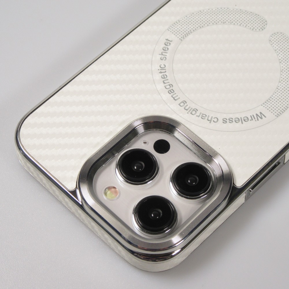 Coque iPhone 15 Pro - Silicone renforcé avec texture et anneau MagSafe - Blanc