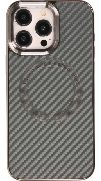 Coque iPhone 15 Pro Max - Silicone renforcé avec texture et anneau MagSafe - Gris
