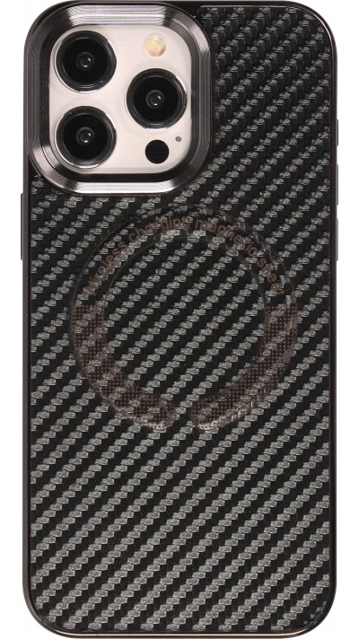 iPhone 15 Pro Max Case Hülle - Verstärktes Silikon mit Textur und MagSafe Ring - Schwarz