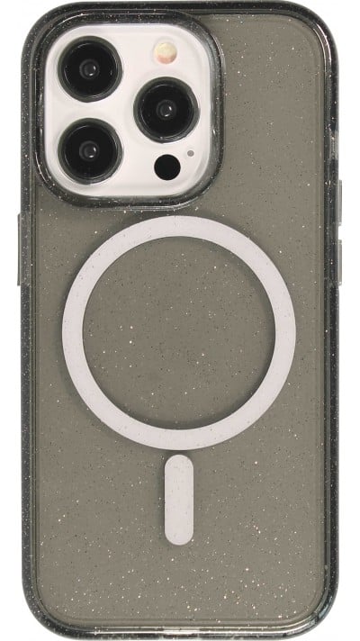 iPhone 15 Pro Max Case Hülle - Hartes Silikon mit Glitzer Rückseite und MagSafe - Schwarz