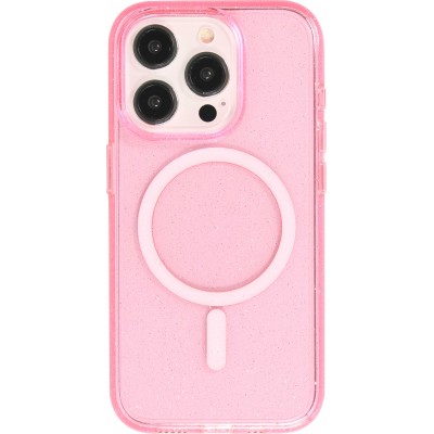 Coque iPhone 15 Pro Max - Silicone rigide avec dos paillettes et MagSafe - Rose