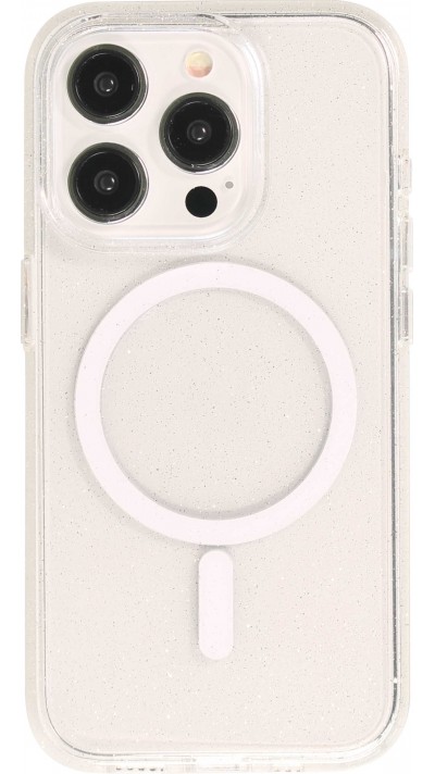 Coque iPhone 15 Pro Max - Silicone rigide avec dos paillettes et MagSafe - Transparent