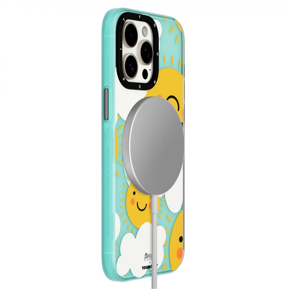 Coque iPhone 15 Pro Max - Youngkit @byhapppyal Positive Stickers Case avec Magsafe - Orange