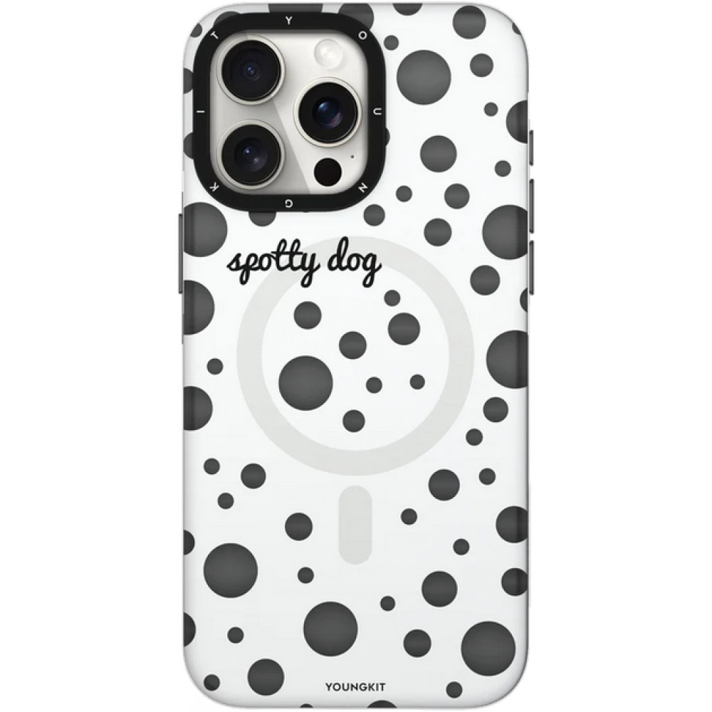 Coque iPhone 15 Pro Max - Youngkit Colorful Polka Dots Case avec Magsafe - Blanc