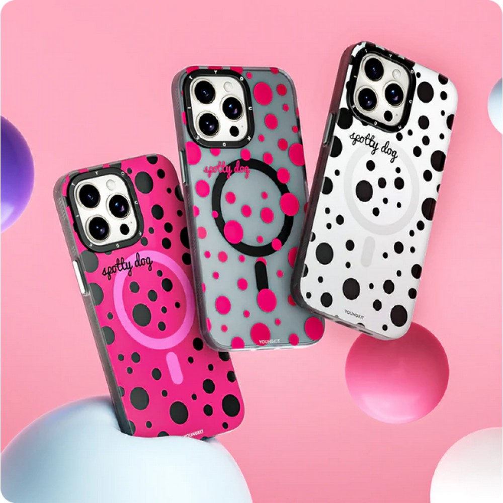 Coque iPhone 15 Pro Max - Youngkit Colorful Polka Dots Case avec Magsafe - Blanc