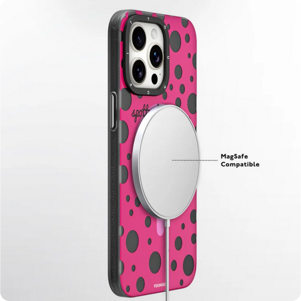 Coque iPhone 15 Pro Max - Youngkit Colorful Polka Dots Case avec Magsafe - Blanc