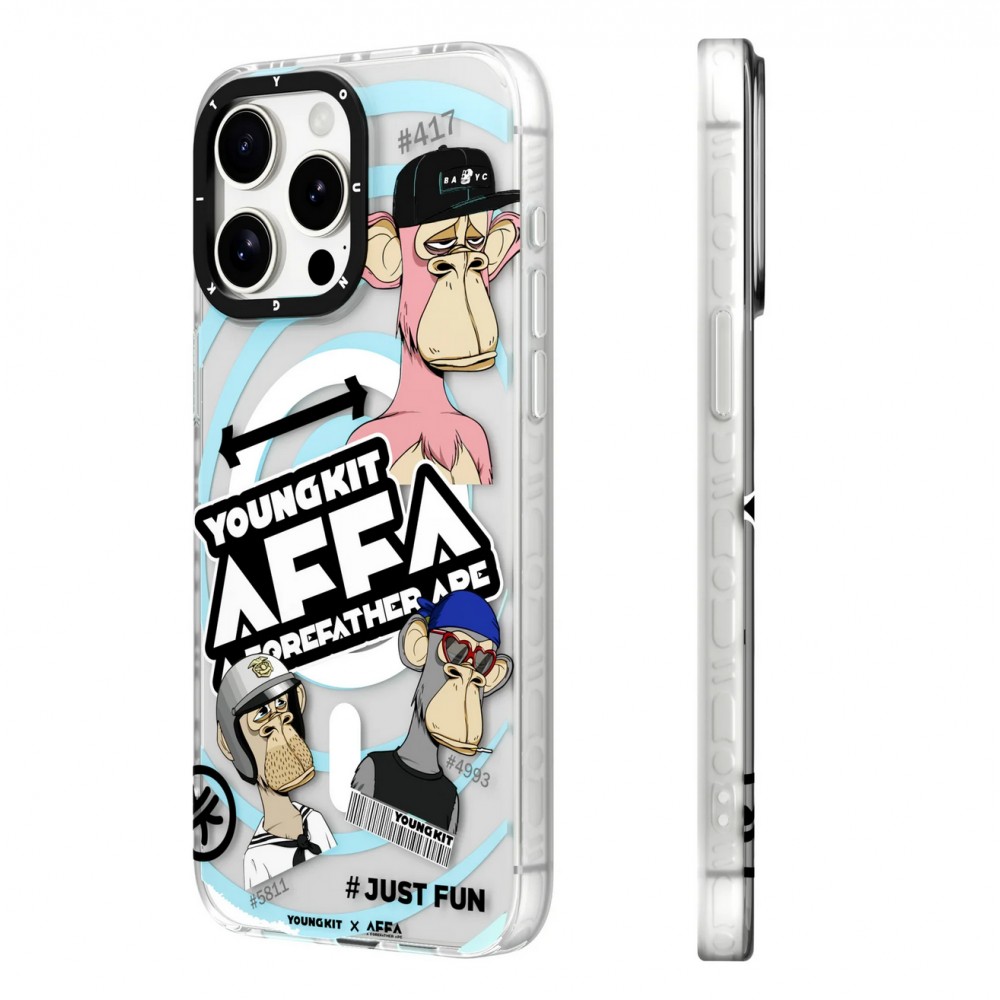 Coque iPhone 15 Pro Max - Youngkit Funny BoredApe (@BAYC) avec Magsafe - Bleu clair