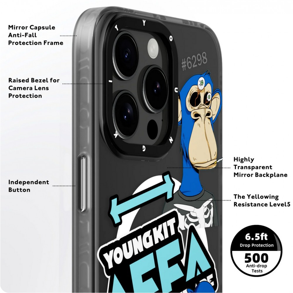Coque iPhone 15 Pro Max - Youngkit Funny BoredApe (@BAYC) avec Magsafe - Bleu clair