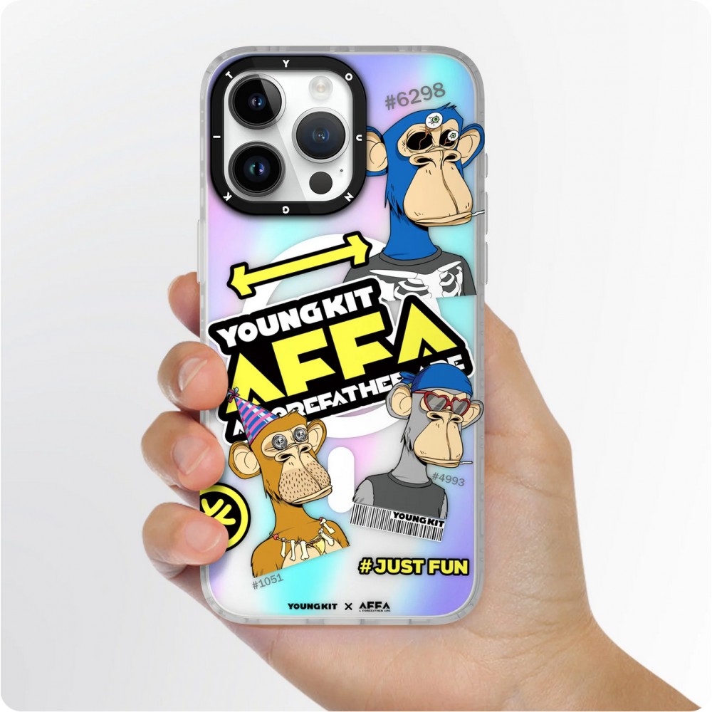 Coque iPhone 15 Pro Max - Youngkit Funny BoredApe (@BAYC) avec Magsafe - Bleu clair