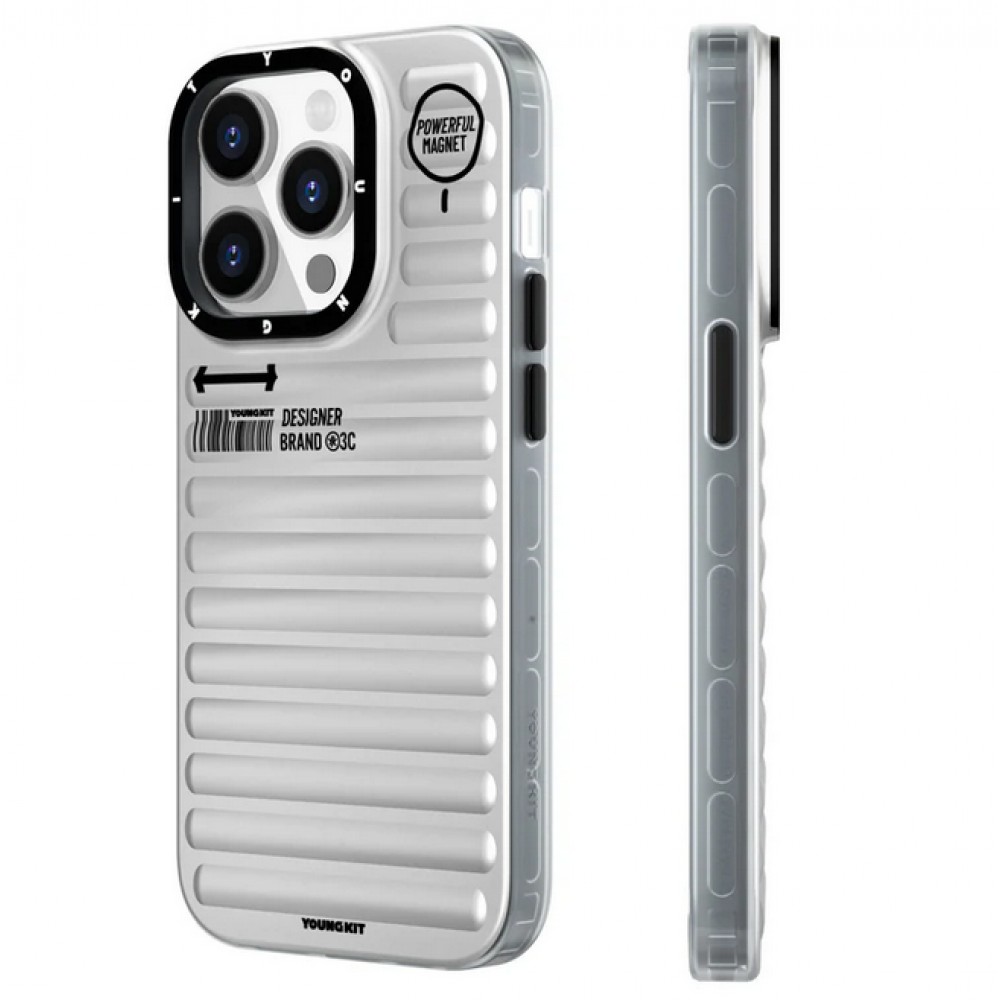 Coque iPhone 15 Pro Max - Youngkit True Color Luggage-Inspired avec MagSafe - Argent