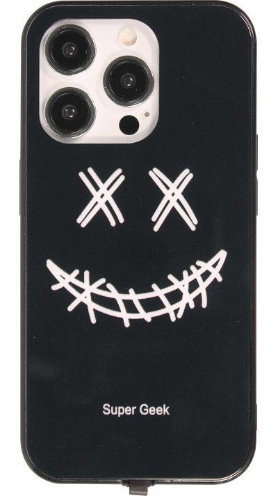 Coque iPhone 15 Pro - Silicone Glossy lumière LED intégrée avec port USB-C - Crazy Smile - Noir