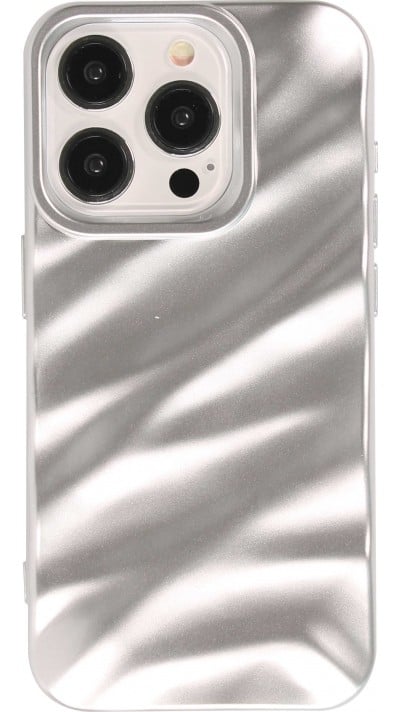 iPhone 15 Pro Case Hülle - Silikon mit 3D Wellenform matt - Silber