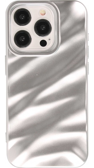 Coque iPhone 15 Pro Max - Silicone avec forme de vague 3D mat - Argent