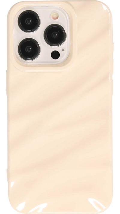 Coque iPhone 15 Pro Max - Silicone avec forme de vague 3D mat - Blanc