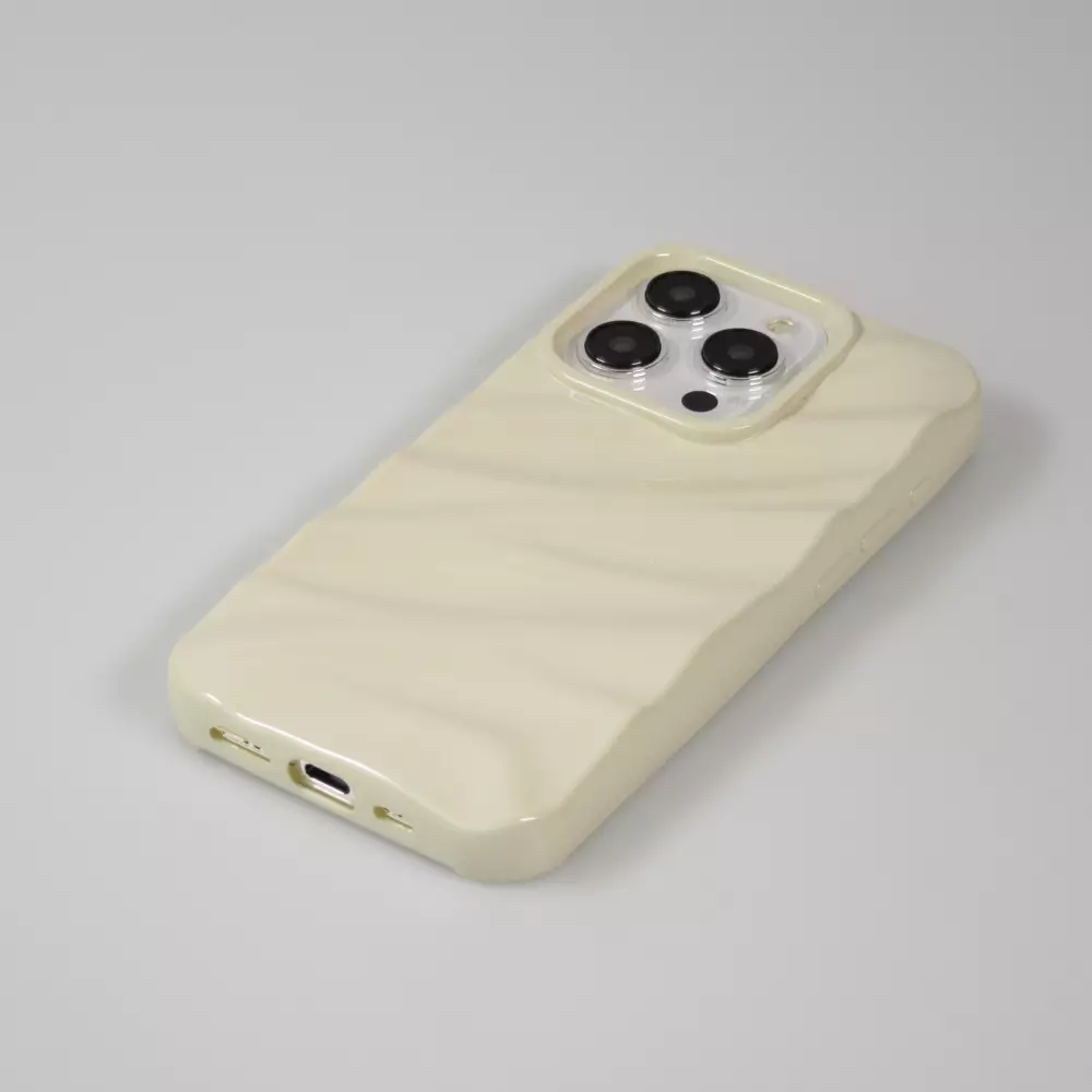 Coque iPhone 15 Pro Max - Silicone avec forme de vague 3D mat - Blanc