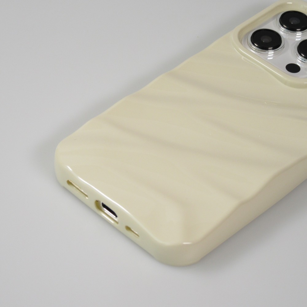 Coque iPhone 15 Pro Max - Silicone avec forme de vague 3D mat - Blanc