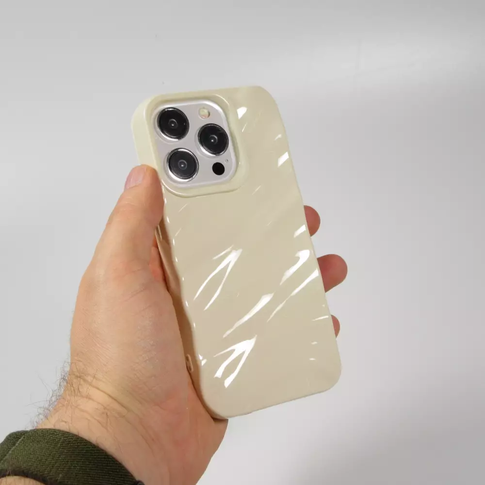 Coque iPhone 15 Pro Max - Silicone avec forme de vague 3D mat - Blanc