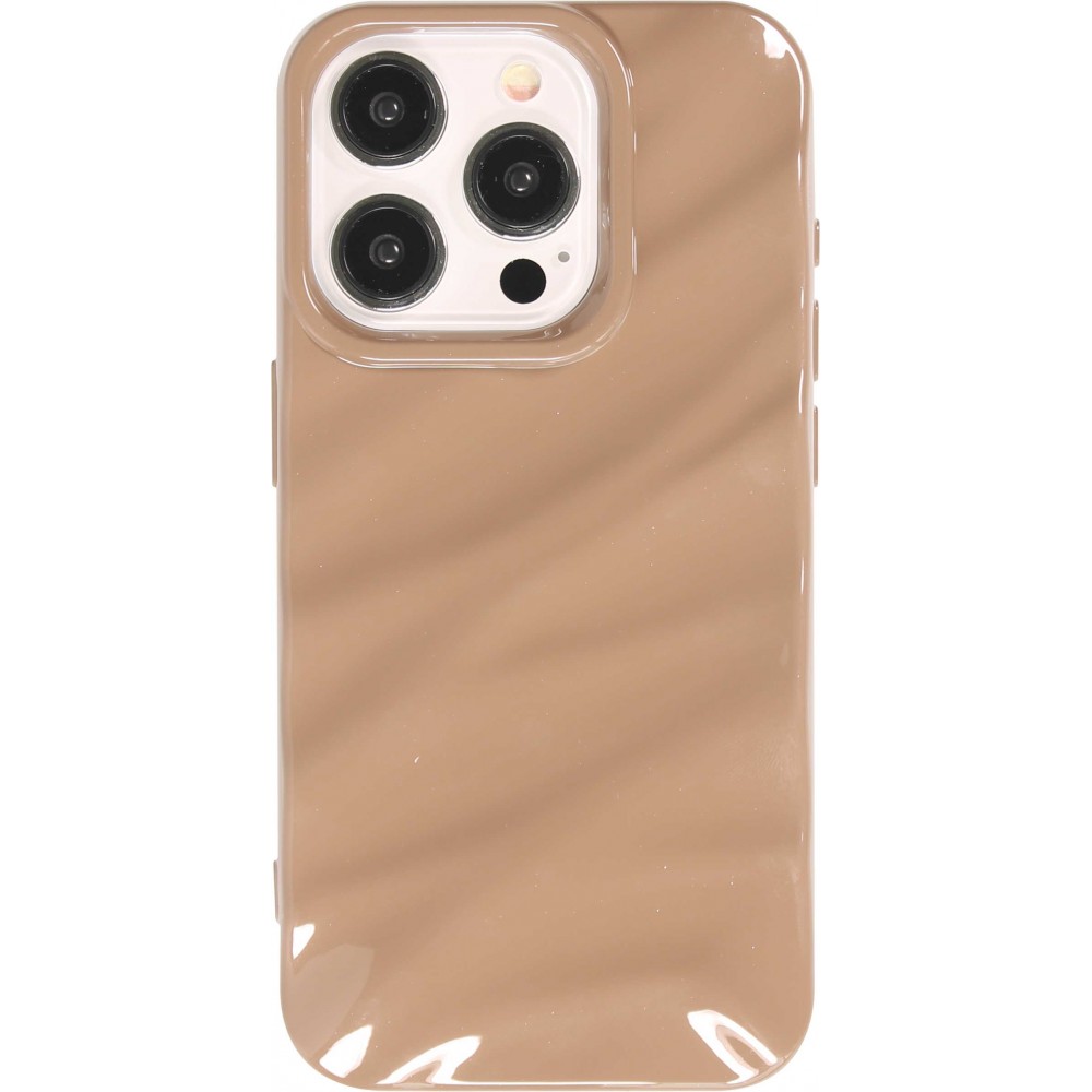 Coque iPhone 15 Pro Max - Silicone avec forme de vague 3D mat - Brun