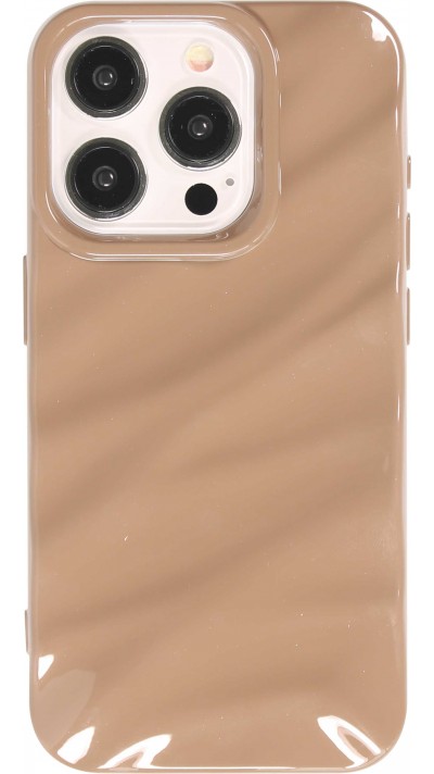 Coque iPhone 15 Pro Max - Silicone avec forme de vague 3D mat - Brun