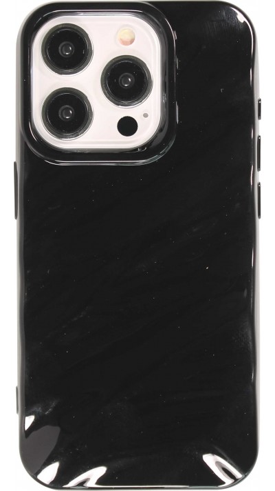 Coque iPhone 15 Pro - Silicone avec forme de vague 3D mat - Noir