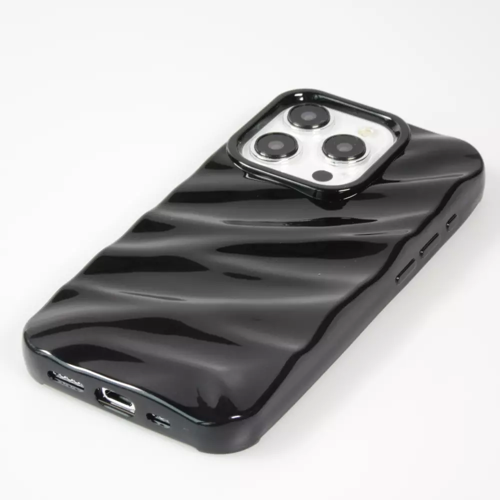 Coque iPhone 15 Pro Max - Silicone avec forme de vague 3D mat - Noir