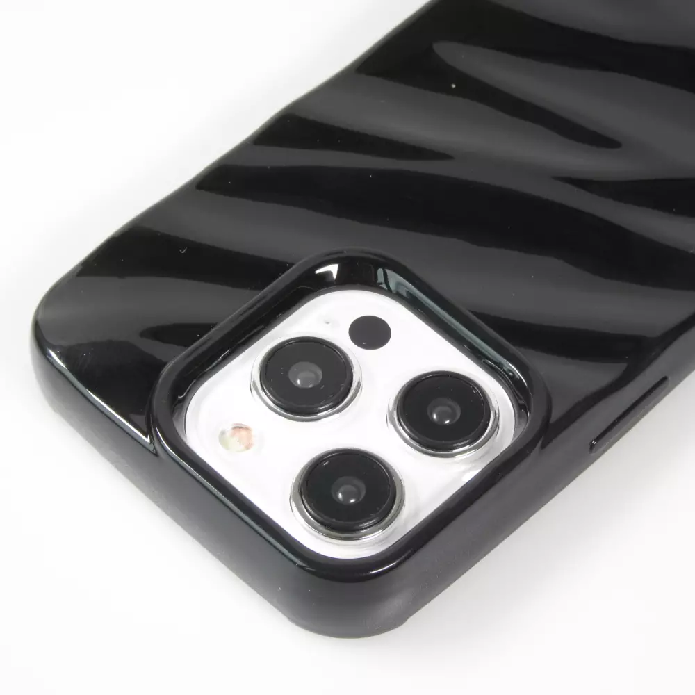 Coque iPhone 15 Pro Max - Silicone avec forme de vague 3D mat - Noir