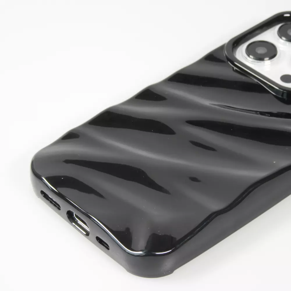 Coque iPhone 15 Pro Max - Silicone avec forme de vague 3D mat - Noir