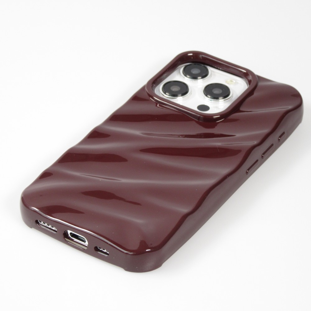 Coque iPhone 15 Pro Max - Silicone avec forme de vague 3D mat - Bordeaux