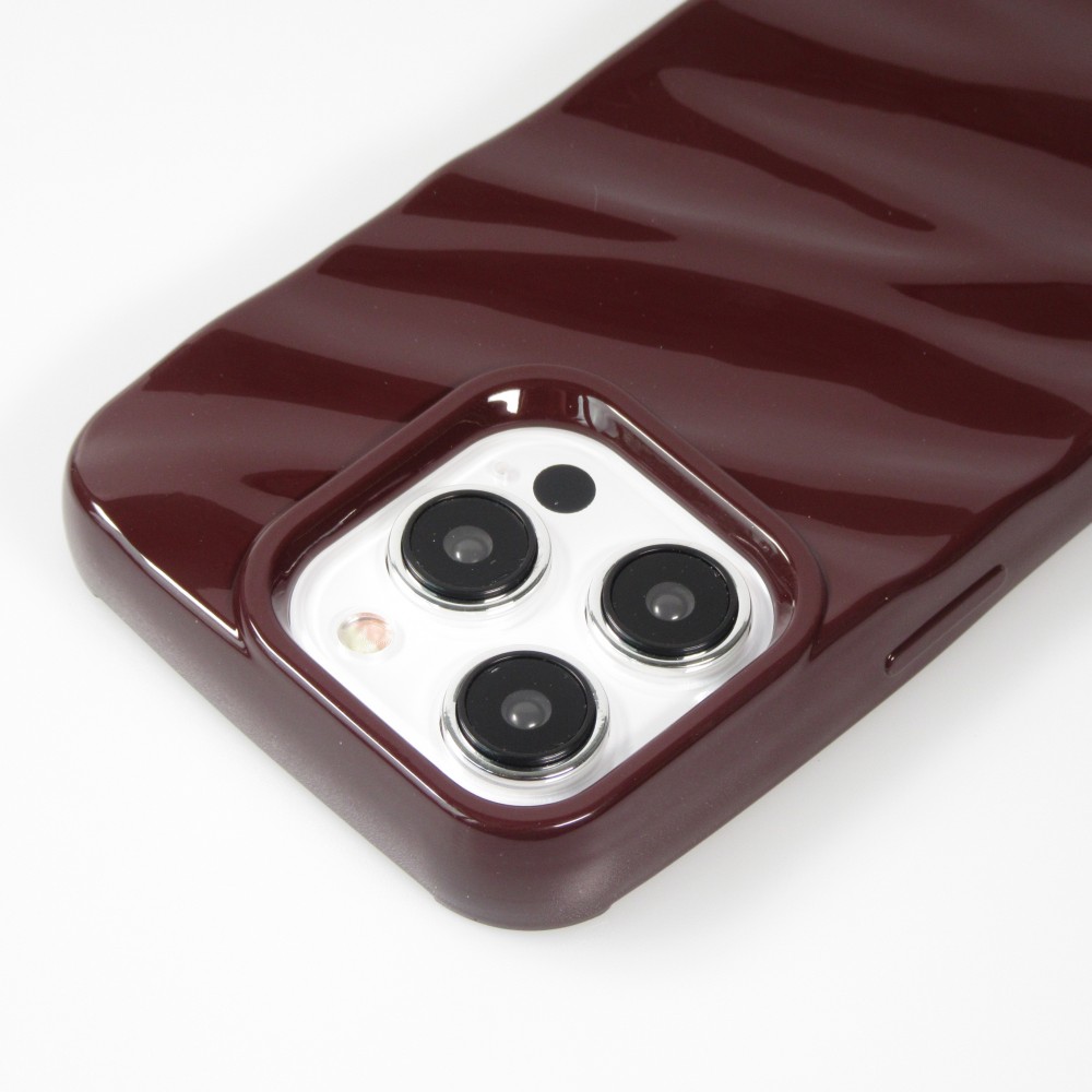 Coque iPhone 15 Pro Max - Silicone avec forme de vague 3D mat - Bordeaux