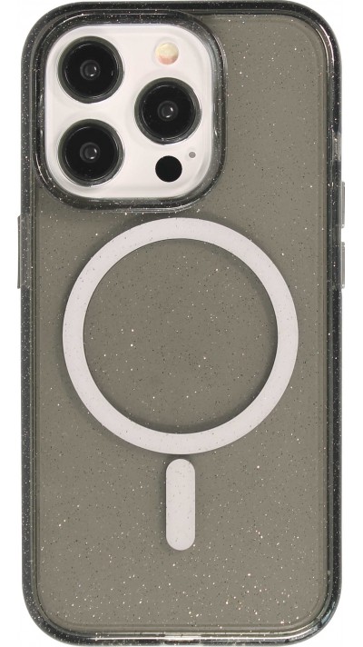 iPhone 15 Pro Case Hülle - Hartes Silikon mit Glitzer Rückseite und MagSafe - Schwarz